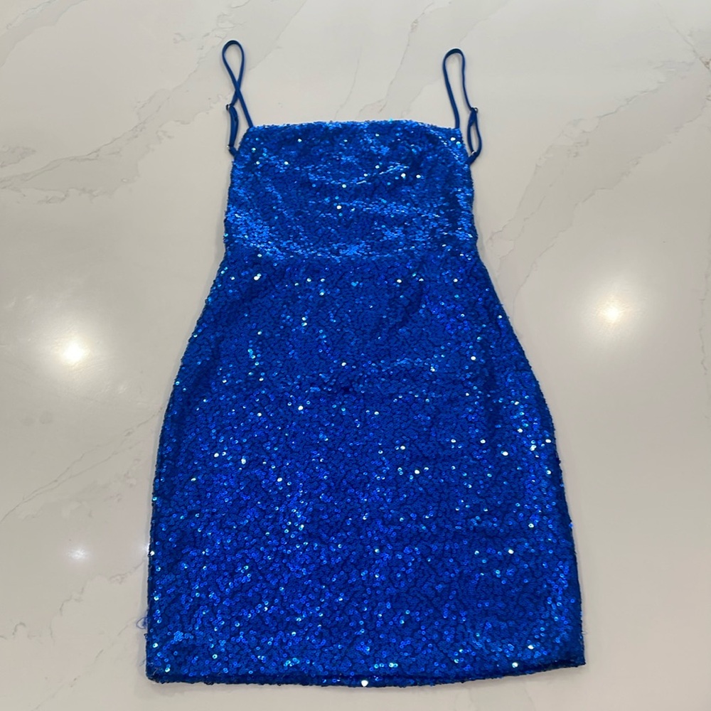 Blue, sequined mini dress from Lucy in the Sky. Great condition.